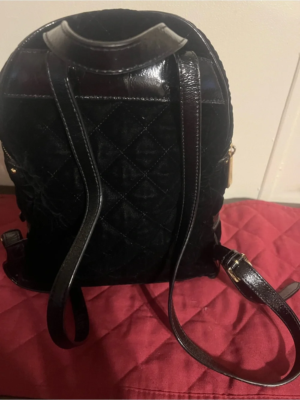 Michael Kors Black Quilted Velvet Mini Backpack with Gold Hardware